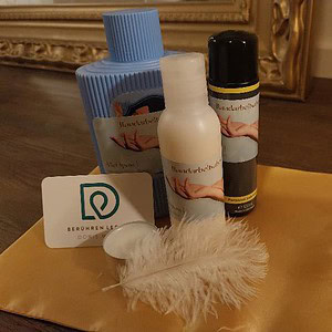 Berührung Berührungsset Massage Massageöl Gleitgel Zauberpuder Federn Kerze Geschenk