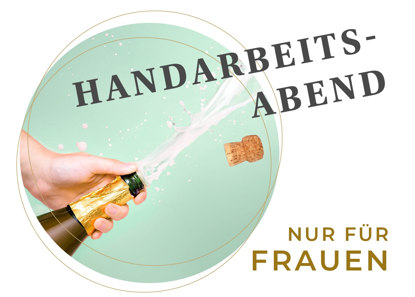 Hand mit Sektflasche, die auf den Korken drückt, mit Sekt, der sprudelt.
